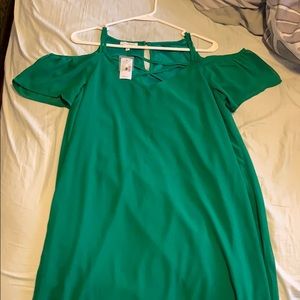 Green cold shoulder dress